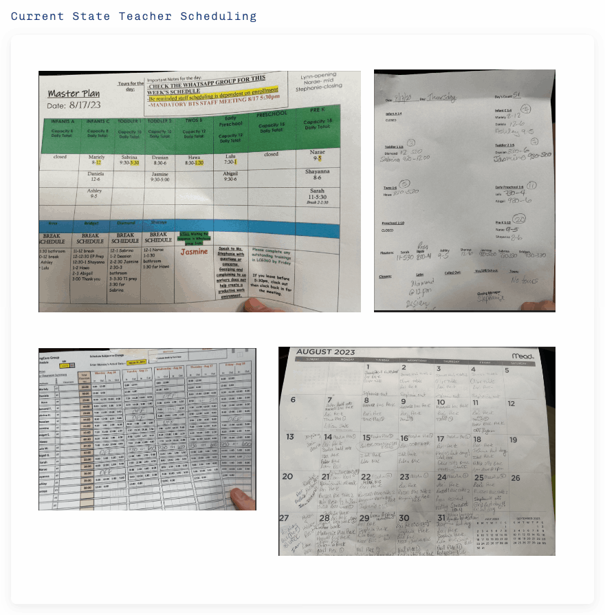 Current state teacher scheduling: paper schedules and calendars