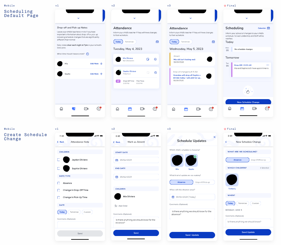 Mobile scheduling iterations from v1 to final